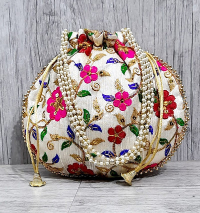 LAMANSH ® Women's Potli Bag Pack of 1 LAMANSH® Flower 🌸 Embroidery Mix Color Potli bags for women / Traditional Wedding Return Gifts