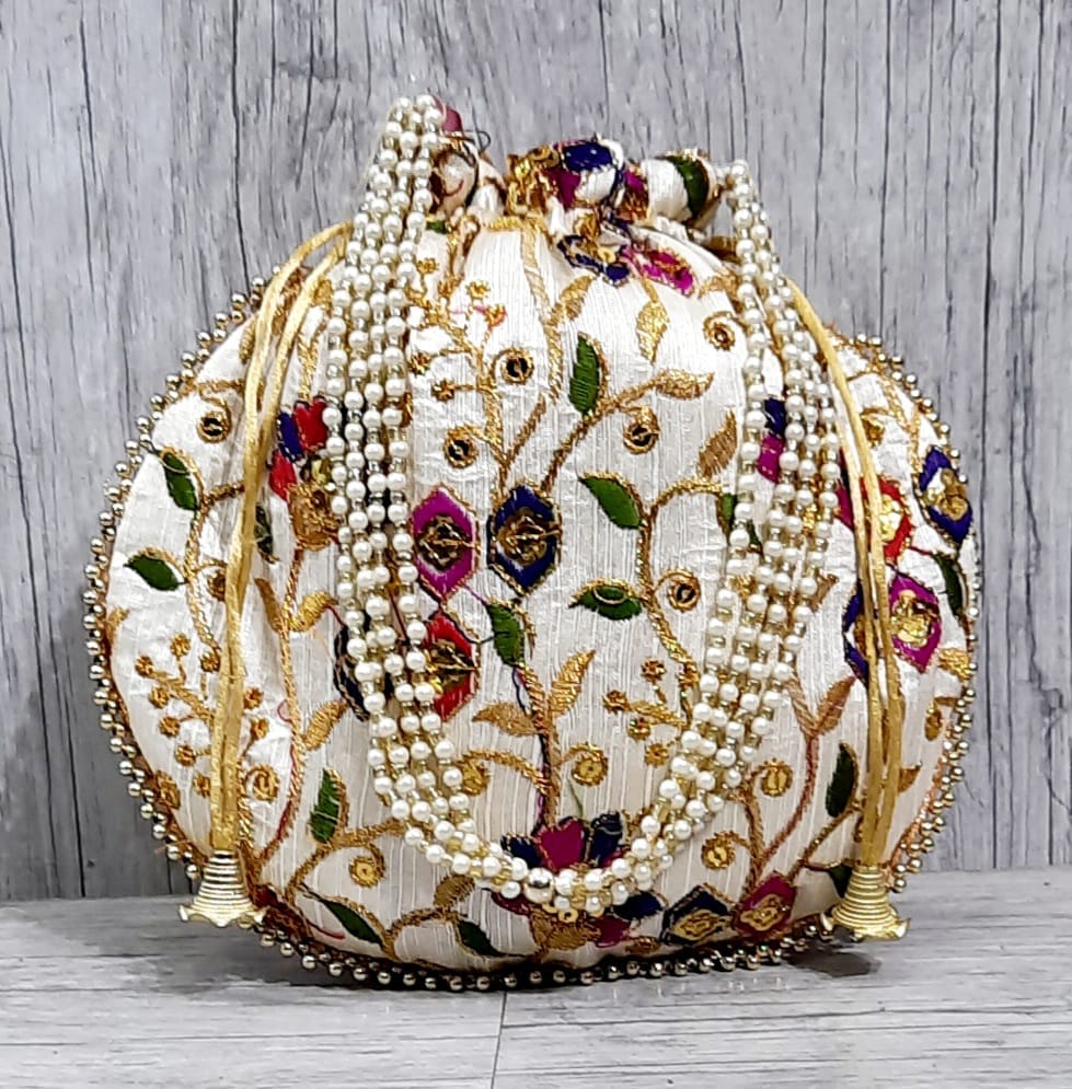 LAMANSH ® Women's Potli Bag Pack of 1 LAMANSH® Flower 🌸 Embroidery Mix Color Potli bags for women / Traditional Wedding Return Gifts