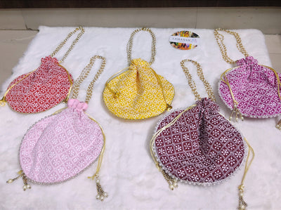 LAMANSH ® Women's Potli Bag Pack of 1 LAMANSH® (Size - 6*8 inch) Lucknavi Chikankari work potli bags for gifting / Designer Potli bags for indian wedding ceremonies