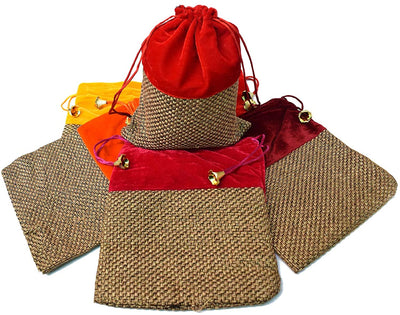 LAMANSH ® Women's Potli Bag Pack of 10 / Assorted color LAMANSH Pack of 10 (7*9inch) Women's Potli Bag For gifting / Royal Velvet Potli Bag Bridal Purse Women handbag
