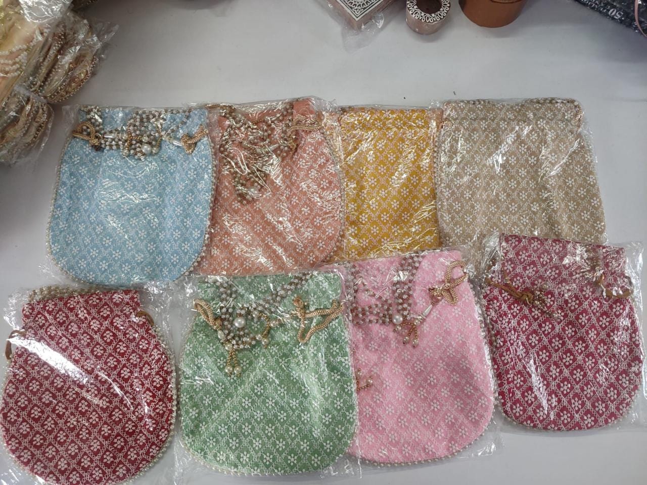 LAMANSH ® Women's Potli Bag Pack of 10 / Assorted Colour Patterns LAMANSH 10 Pcs Potli bags for women handbags traditional Indian Wristlet with Drawstring Ethnic Embroidery Women Fashion Potli