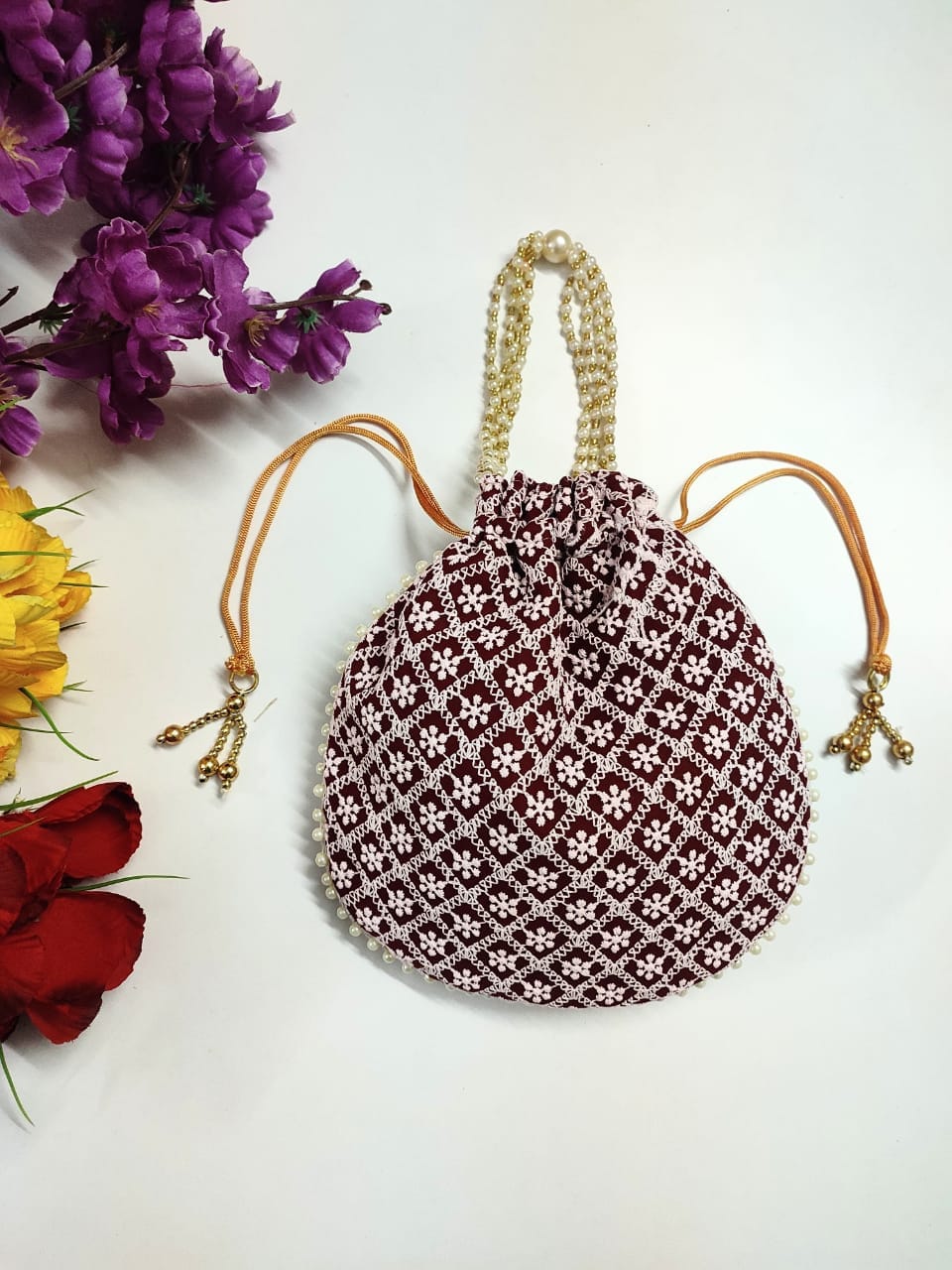 LAMANSH ® Women's Potli Bag Pack of 10 / Assorted Colour Patterns LAMANSH 10 Pcs Potli bags for women handbags traditional Indian Wristlet with Drawstring Ethnic Embroidery Women Fashion Potli