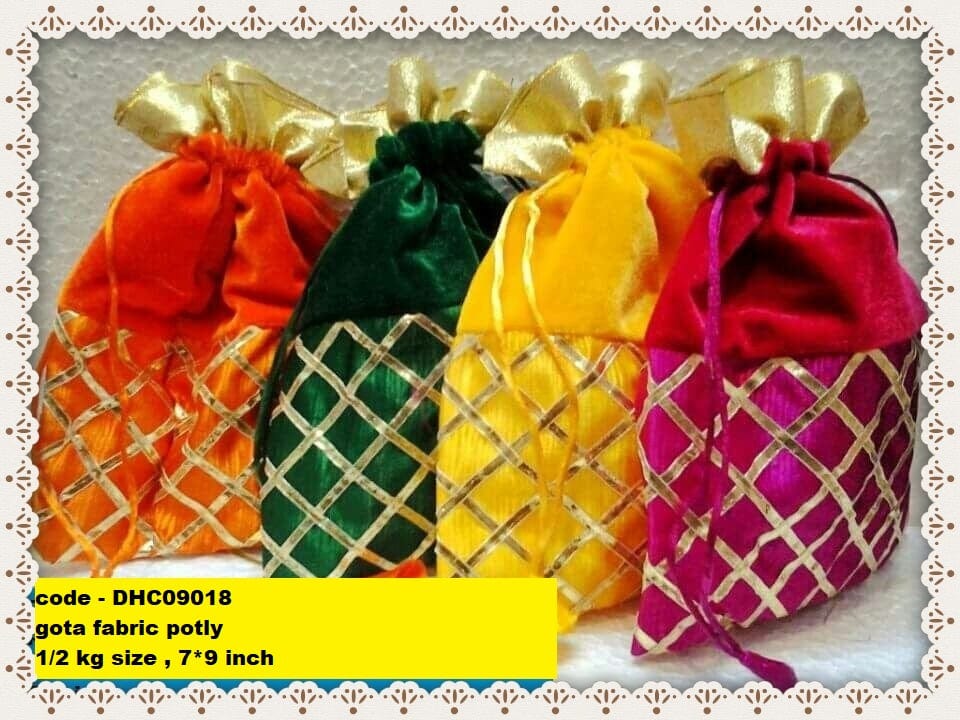 LAMANSH ® Women's Potli Bag Pack of 10 LAMANSH (7*9 inch) Pack of 10 Pcs Gota Fabric Potli bags for women handbags traditional Indian Ethnic Embroidery Fashion Potli