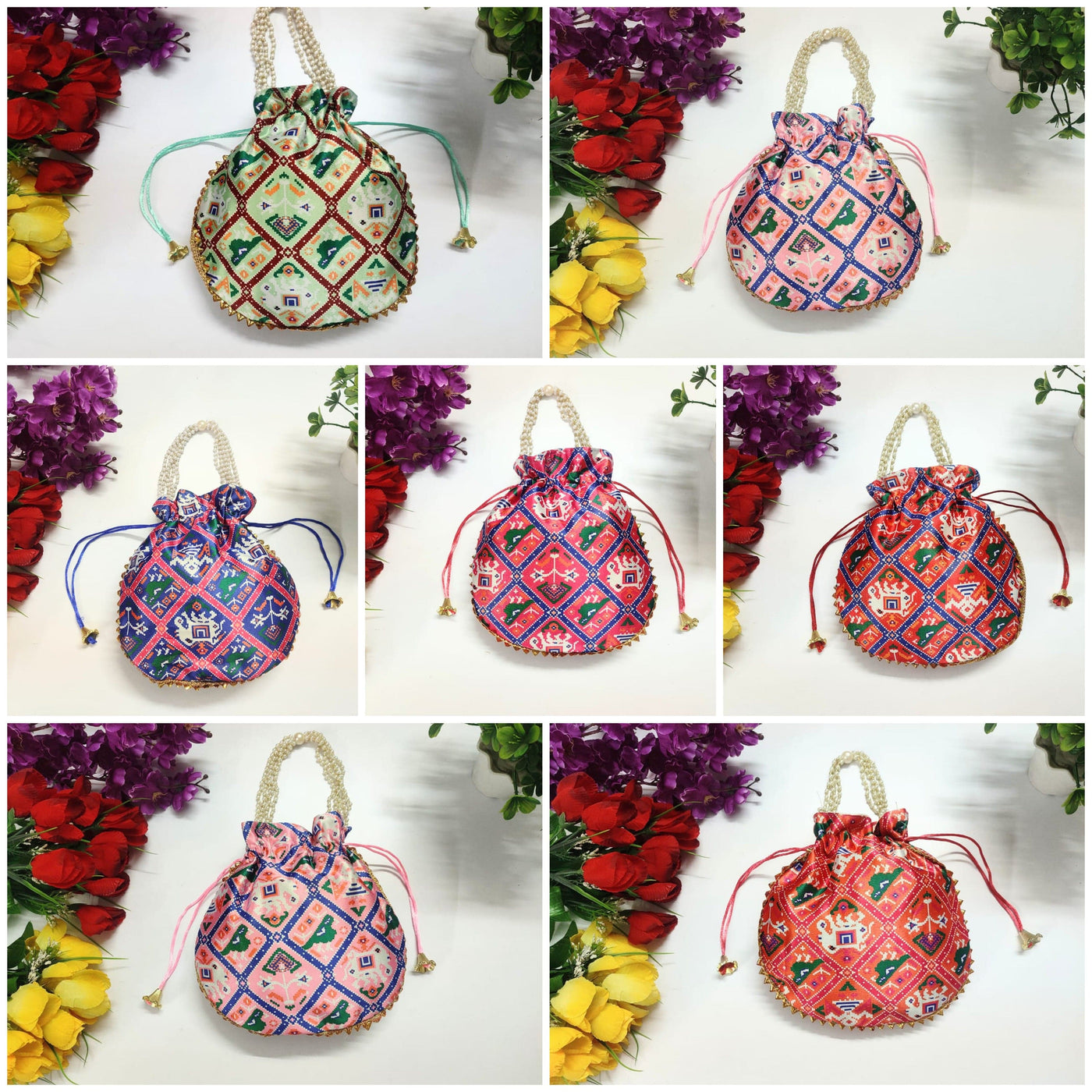 LAMANSH ® Women's Potli Bag Pack of 10 LAMANSH® (Pack of 10 Pcs) Potli bags for women handbags traditional Indian Wristlet with Gota Work
