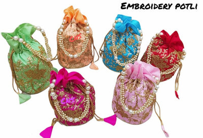 LAMANSH ® Women's Potli Bag Pack of 10 LAMANSH Pack of 10 Potli Purse bags Giveaways for women handbags traditional Indian Wristlet with Drawstring Ethnic Embroidery Women Fashion Potli