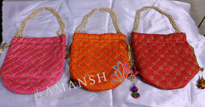 LAMANSH ® Women's Potli Bag Pack of 10 / Multicolor / Cotton Fabric LAMANSH (Pack of 10) Potli bags for Giveaways for women handbags traditional Indian Wristlet with Drawstring Ethnic Embroidery Women Fashion Potli