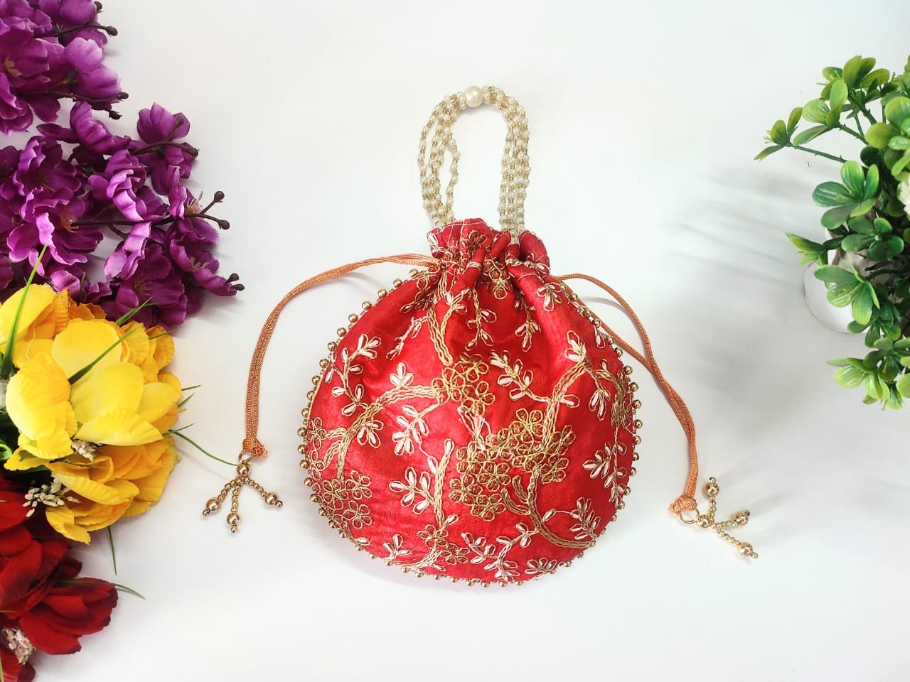 LAMANSH ® Women's Potli Bag Pack of 12 / Assorted Colour Patterns LAMANSH 12 Pcs Tree Look Potli bags for women handbags traditional Indian Wristlet with Drawstring Ethnic Embroidery Women Fashion Potli
