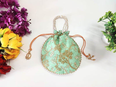 LAMANSH ® Women's Potli Bag Pack of 12 / Assorted Colour Patterns LAMANSH 12 Pcs Tree Look Potli bags for women handbags traditional Indian Wristlet with Drawstring Ethnic Embroidery Women Fashion Potli