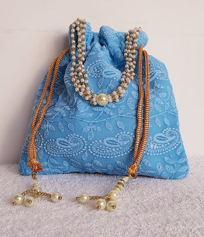 LAMANSH ® Women's Potli Bag Pack of 15 / Assorted Colours LAMANSH Set of 15 Pcs Chikankari Potli bags for women / lucknavi potli bags for favours
