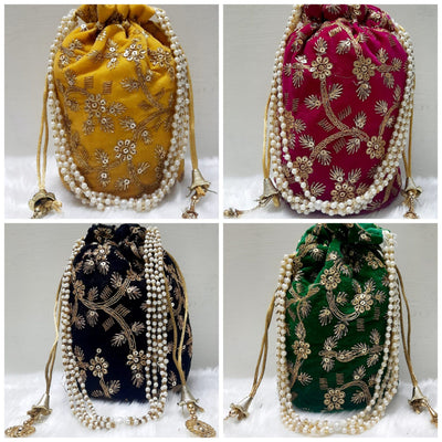 LAMANSH ® Women's Potli Bag Pack of 20 / Assorted Colour Patterns LAMANSH Set of 20 Designer Potli bags for women / Embroidered Hand bags for Giveaways / Return Gifts for Sangeet ceremony