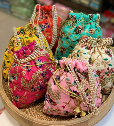 LAMANSH ® Women's Potli Bag Pack of 20 LAMANSH® 20 pcs (7×9 inch) Flower 🌸 Embroidered Potli Bags / Potli hand bags for Gifting 🎁 & Favours