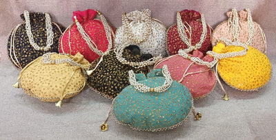 LAMANSH ® Women's Potli Bag Pack of 20 LAMANSH® 20 pcs (8×9 inch) Fabric Golden Sequin Embroidered Potli Bags / Potli hand bags for Gifting 🎁 & Favours