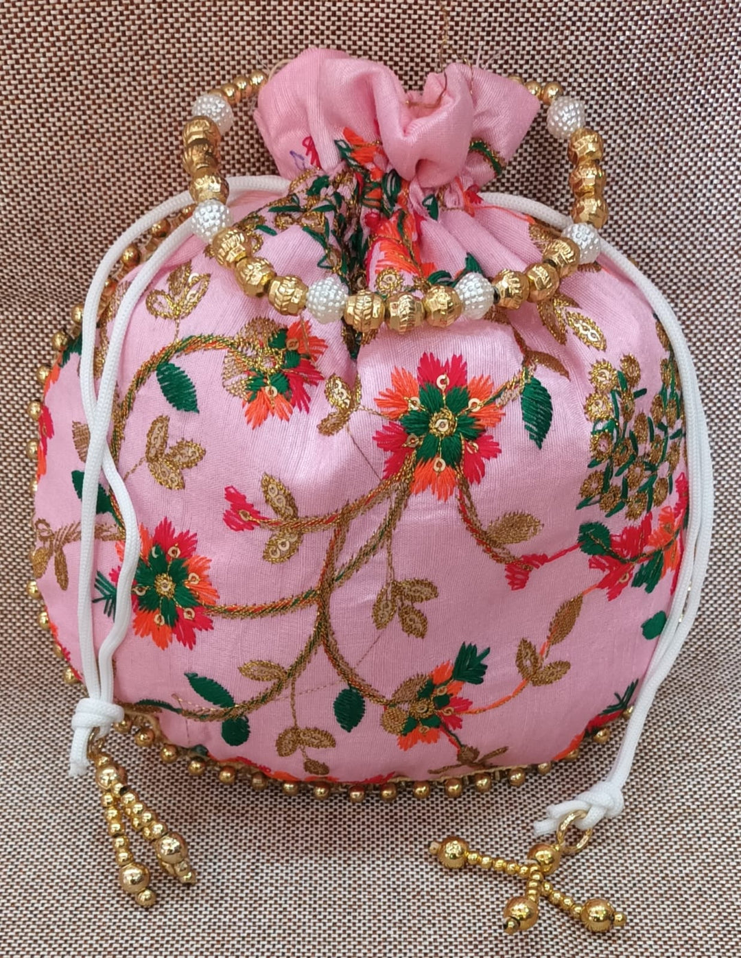 PARU DECOR Embroidered Potli Handbag - Rajasthani Traditional Pattern Bag For Weddings & Parties
