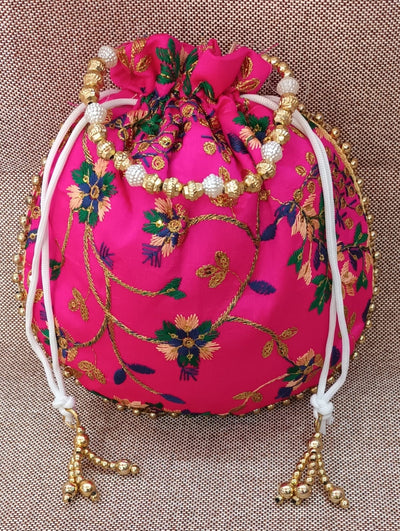 LAMANSH ® Women's Potli Bag Pack of 20 LAMANSH® 8×9 inch Fabric Floral 🌸 Work Embroidered Potli Bags / Designer Potli hand bags for Gifting 🎁