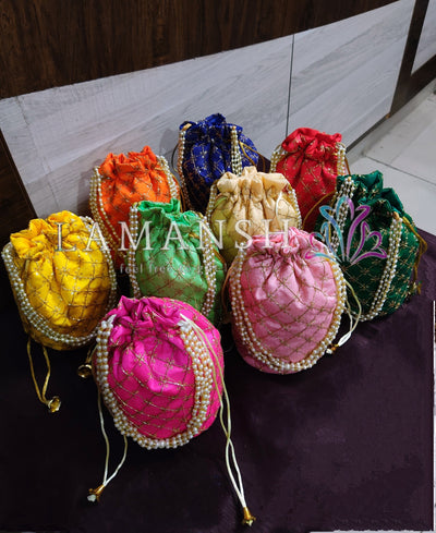 LAMANSH ® Women's Potli Bag Pack of 20 LAMANSH® Pack of 20 Embroidered Women's Potli Bag / Ethnic Potli Bags Purse for Giveaways & Weddings Favours