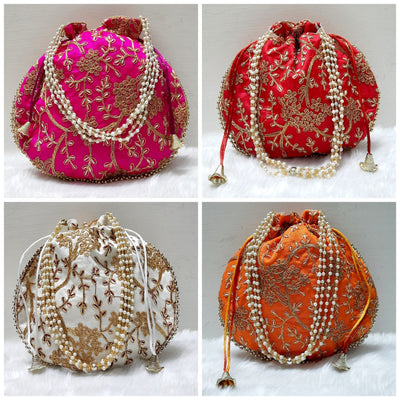 LAMANSH ® Women's Potli Bag Pack of 20 LAMANSH Pack of 20 Pcs Matka Style Tree Pattern Potli bags for women handbags traditional Indian Wristlet