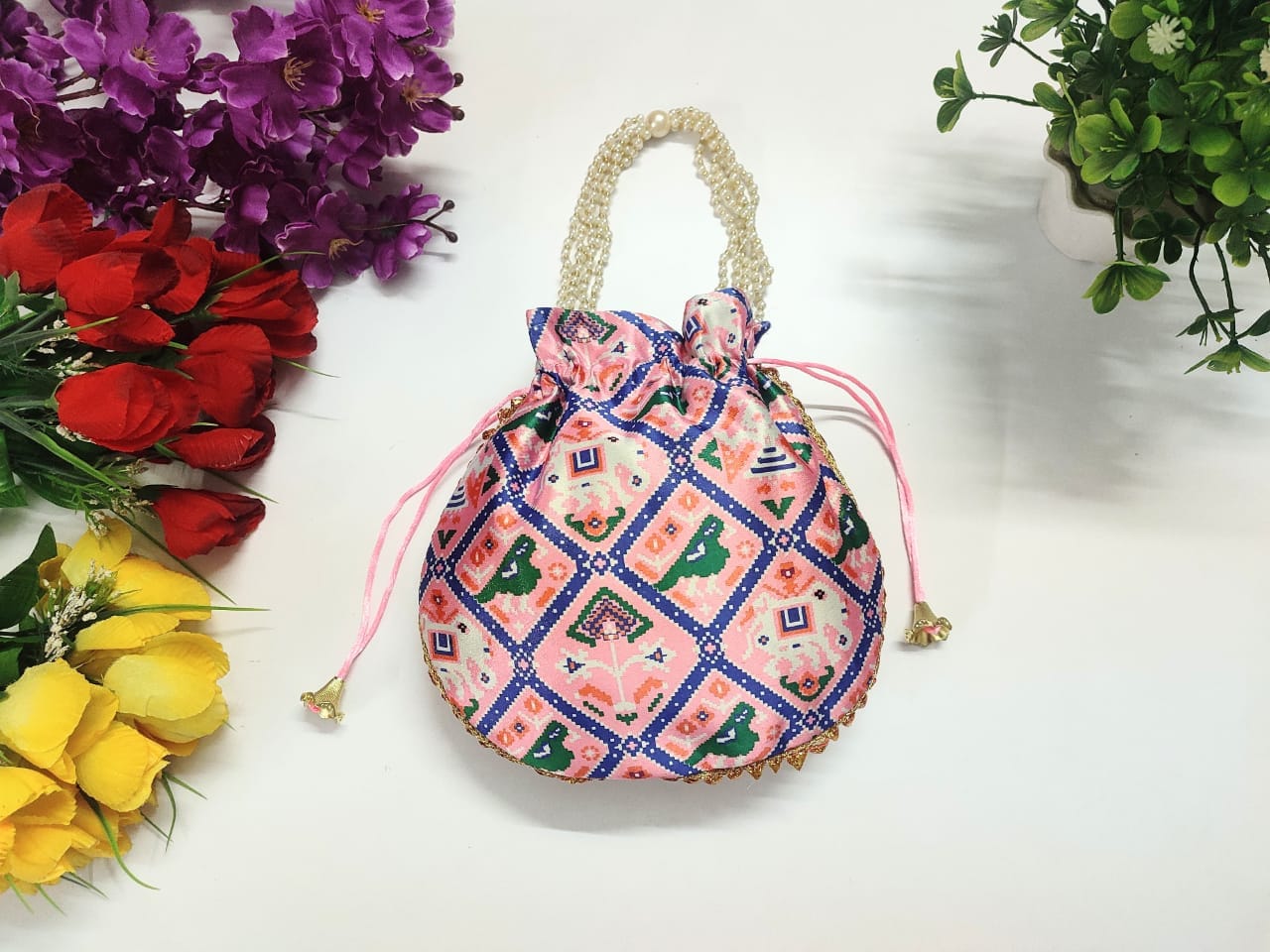 LAMANSH ® Women's Potli Bag Pack of 20 LAMANSH® (Pack of 20 Pcs) Potli bags for women handbags traditional Indian Wristlet with Gota Work