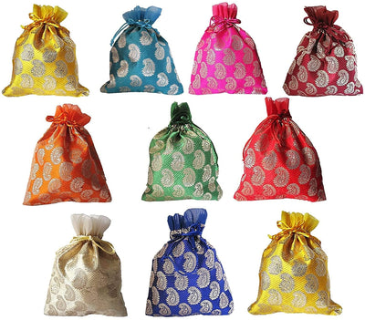 LAMANSH Kari print potli bags for packing dry fruits and wedding favors for bridesmaids Size 4*6 Inches
