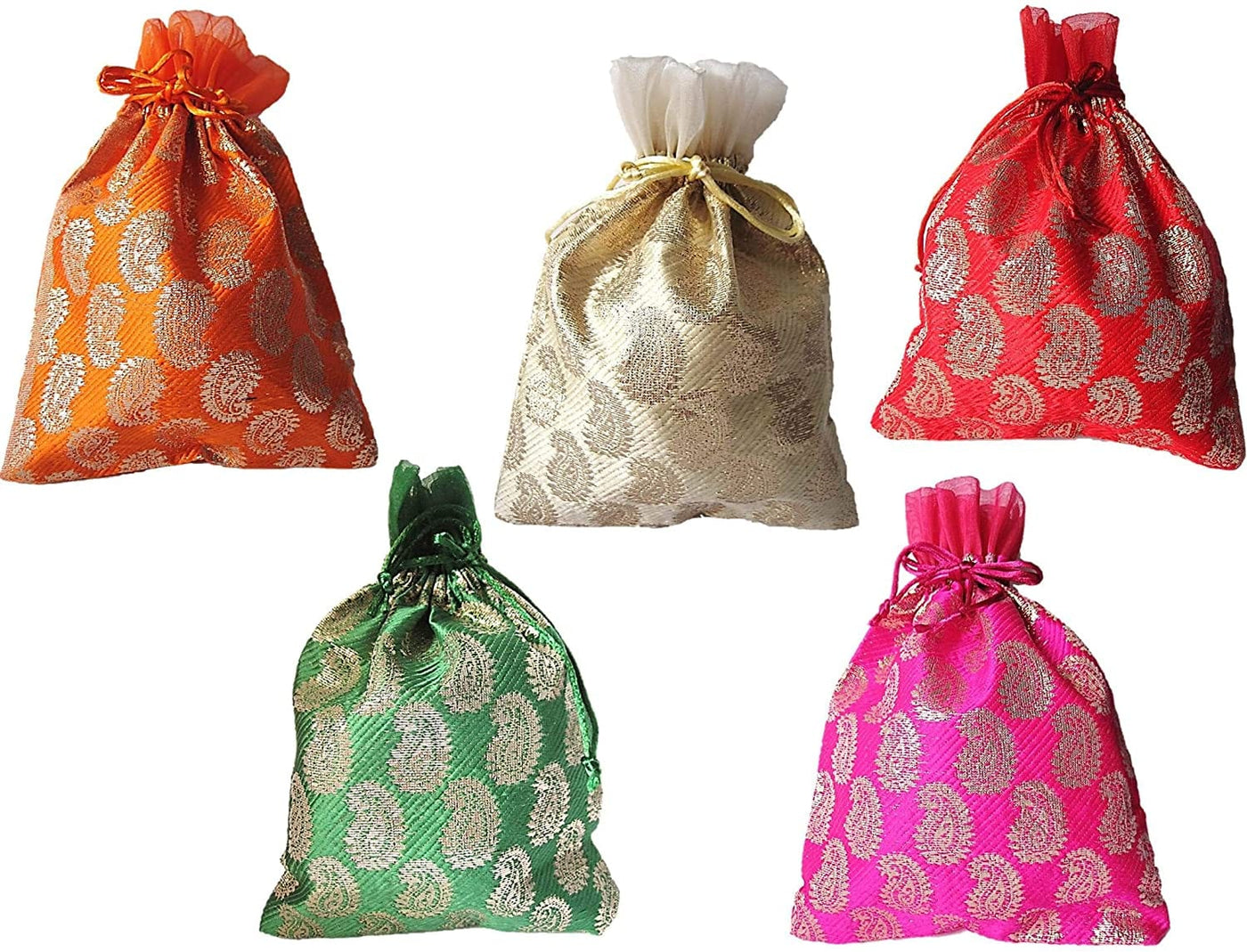 LAMANSH ® Women's Potli Bag Pack of 25 LAMANSH Pack of 25 Women's Potli Bag For gifting / Royal Potli Batwa Bag Bridal Purse Women handbag Shagun Pouch Return Gifts ( Size - 4*6 Inches )