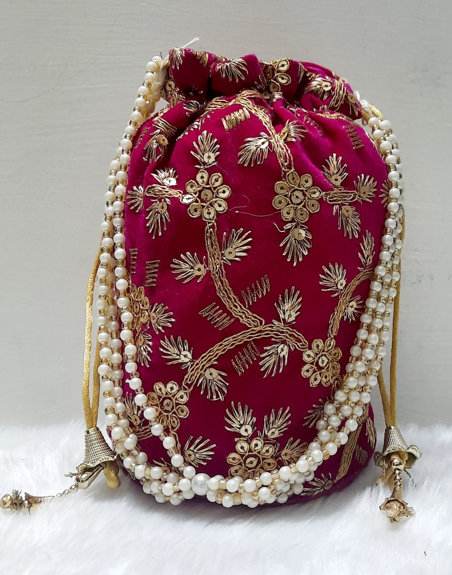 LAMANSH ® Women's Potli Bag Pack of 5 / Assorted Colour Patterns LAMANSH Set of 5 Designer Potli bags for women / Embroidered Hand bags for Giveaways / Return Gifts for Sangeet ceremony