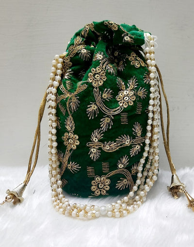 LAMANSH ® Women's Potli Bag Pack of 5 / Assorted Colour Patterns LAMANSH Set of 5 Designer Potli bags for women / Embroidered Hand bags for Giveaways / Return Gifts for Sangeet ceremony