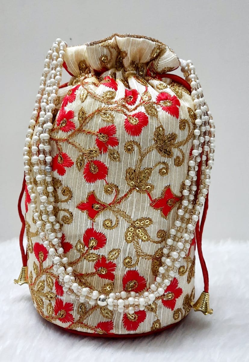 DN Enterprises Womens Ethnic Silk Potli Bag/Potli Purse/Bridal Wristlet,  Gift for Her(red)