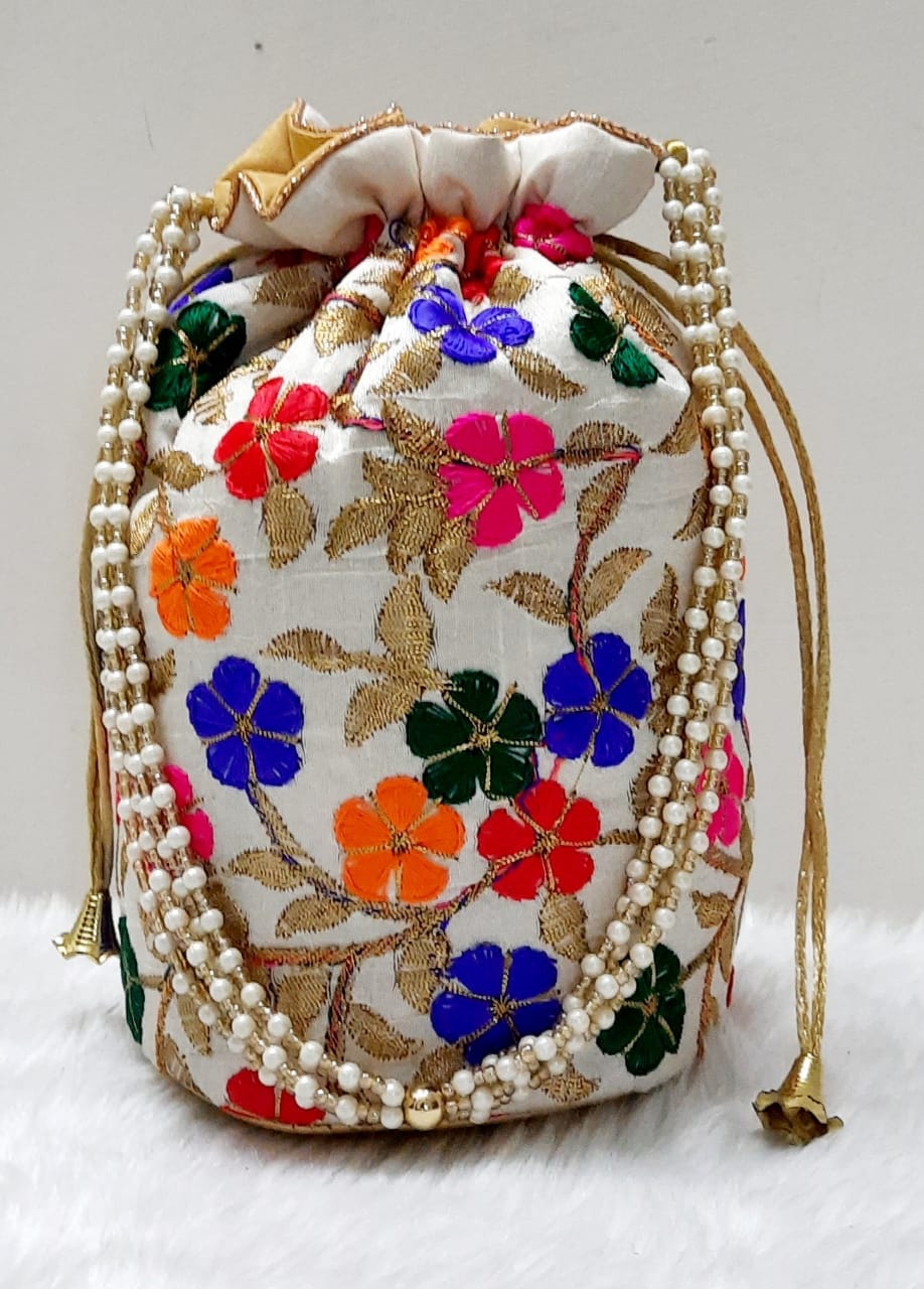 LAMANSH ® Women's Potli Bag Pack of 5 / Assorted Colour Patterns LAMANSH Set of 5 Designer Potli bags for women / Embroidered Women Fashion Hand bags Potli