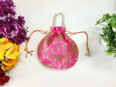 LAMANSH ® Women's Potli Bag Pack of 5 / Assorted Colour Patterns LAMANSH Set of 5 Designer Potli bags for women handbags traditional Indian Wristlet with Drawstring Ethnic Embroidery Women Fashion Potli