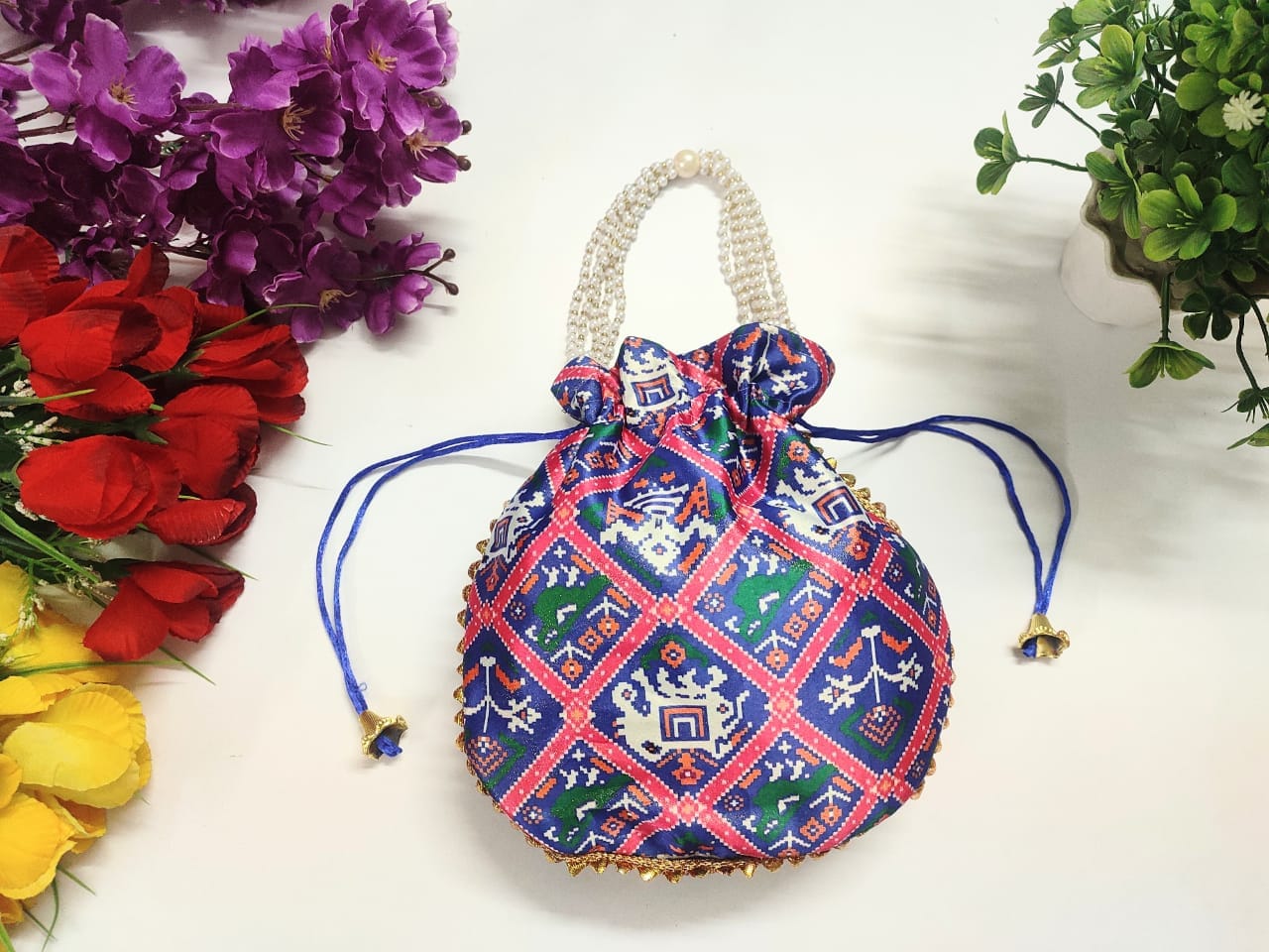 LAMANSH ® Women's Potli Bag Pack of 5 LAMANSH® (Pack of 5 Pcs) Potli bags for women handbags traditional Indian Wristlet with Gota Work