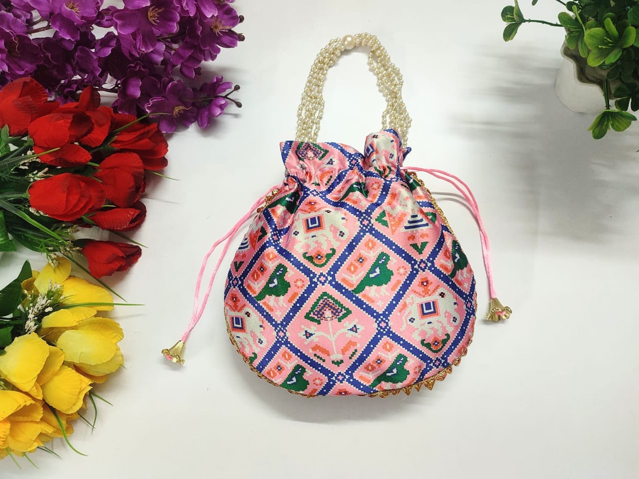 LAMANSH ® Women's Potli Bag Pack of 5 LAMANSH® (Pack of 5 Pcs) Potli bags for women handbags traditional Indian Wristlet with Gota Work