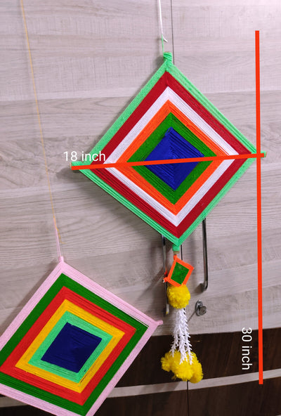LAMANSH wool hangings LAMANSH® ( Set of 10 ) 30*18 inch Handcrafted Rajasthan Wool Kite Hangings for Event Decoration / Indian Weddings & Haldi Backdrop Wall Decor Kites with marigold mogra hangings