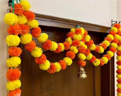 LAMANSH ® Yellow & Orange LAMANSH Pack of 5 hangings Artificial Marigold Fluffy Flowers Garlands Door Toran /Door Hangings (Yellow & Dark Orange)