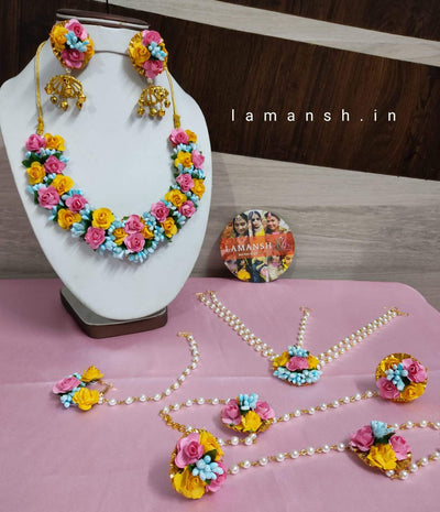 Flower jewellery set for haldi with kamarbandh 