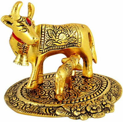 New Jaipur Handicraft Brass Showpiece Gold / Standard / Kamdhenu Cow New Jaipur Handicraft Gold Kamdhenu Cow🐄 & Calf Holy Statue / Mangal Path Gift Statues☀📿 / God Statue👼 / Decorative Showpiece / Gifting Showpiece 🎁