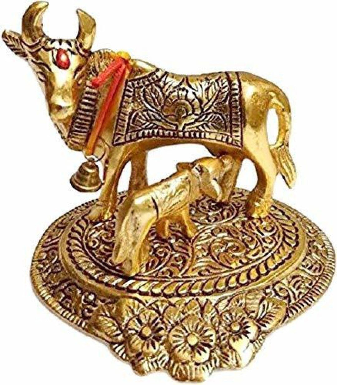 New Jaipur Handicraft Brass Showpiece Gold / Standard / Kamdhenu Cow New Jaipur Handicraft Gold Kamdhenu Cow🐄 & Calf Holy Statue / Mangal Path Gift Statues☀📿 / God Statue👼 / Decorative Showpiece / Gifting Showpiece 🎁