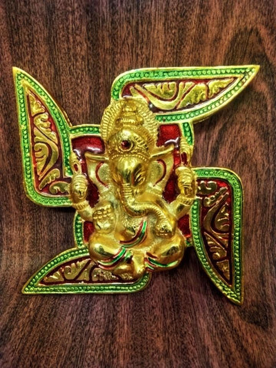 New Jaipur Handicraft Brass Showpiece Gold / Standard / Lord Ganesha LAMANSH Swastika Ganeshji Showpiece ✨ / Ganesh ji statue☀📿 / God Statue👼 / Lord Ganesha Idol 🛐 / Decorative Showpiece / Gifting Showpiece 🎁