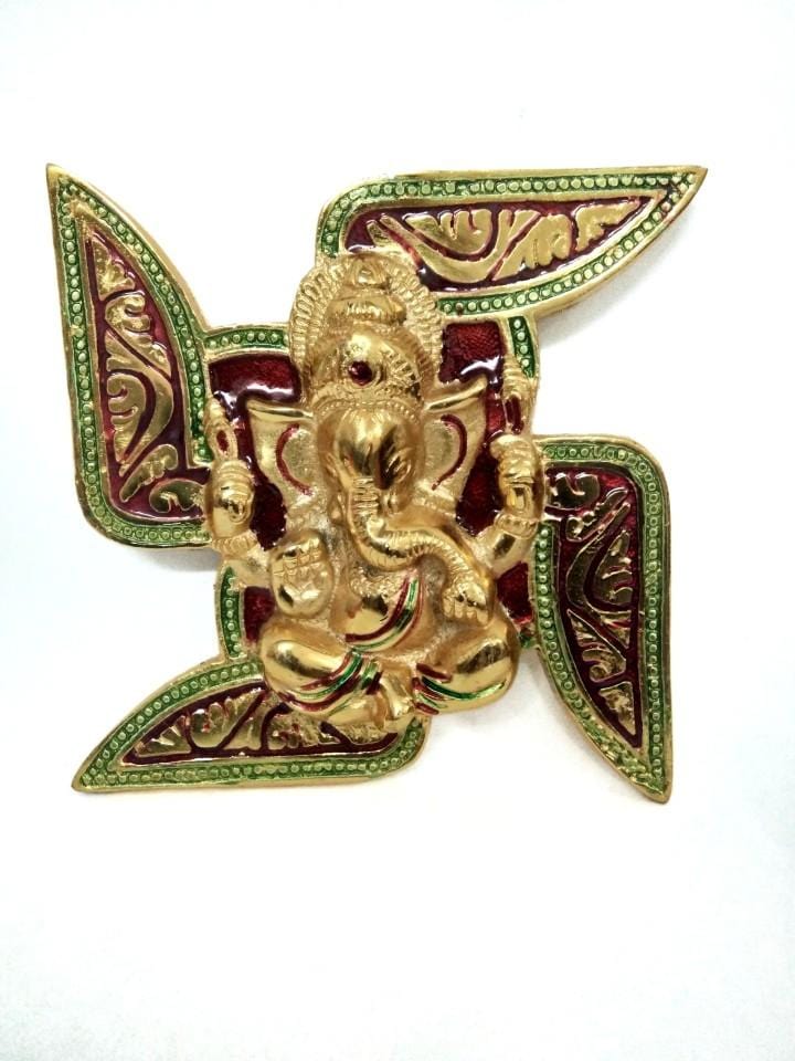 New Jaipur Handicraft Brass Showpiece Gold / Standard / Lord Ganesha LAMANSH Swastika Ganeshji Showpiece ✨ / Ganesh ji statue☀📿 / God Statue👼 / Lord Ganesha Idol 🛐 / Decorative Showpiece / Gifting Showpiece 🎁
