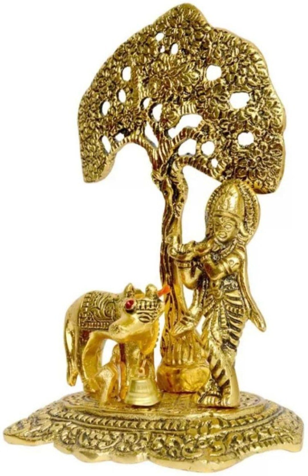 New Jaipur Handicraft Brass Showpiece Gold / Standard / Lord Krishna New Jaipur Handicraft Metal Krishna with Calf Under Tree 🌴 statue☀📿 / God Statue👼 / Lord Krishna Idols 🛐 / Decorative Showpiece / Gifting Showpiece 🎁