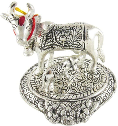 New Jaipur Handicraft Brass Showpiece Silver / Standard / Kamdhenu Cow New Jaipur Handicraft Silver Kamdhenu Cow🐄 & Calf Holy Statue / Mangal Path Gift Statues☀📿 / God Statue👼 / Decorative Showpiece / Gifting Showpiece 🎁