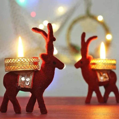 New Jaipur Handicraft deer candles holder LAMANSH® Deer Tea light Candle Holder ( Candles Included) / Deer shaped diya stand for Home decoration / Navratri & Diwali
