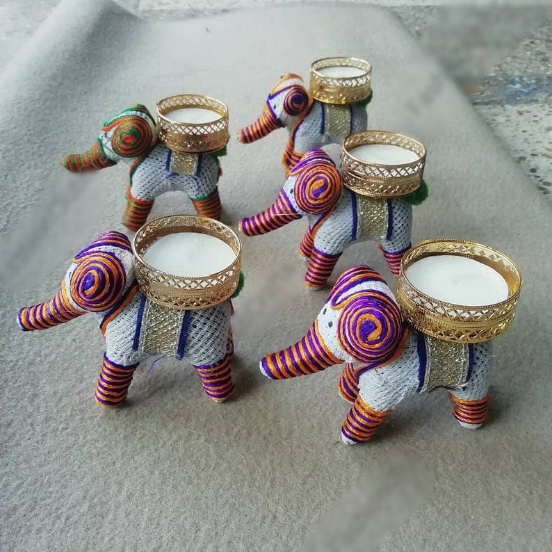 New Jaipur Handicraft Diwali Light 💥 LAMANSH® 🐘 Jute Elephant Designer Tea light Candle Holder / Elephant Diya for Festival Decoration ✨ & Return Gifts