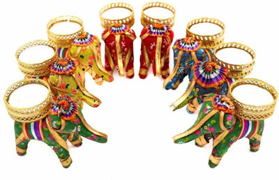 New Jaipur Handicraft Pack of 6 Elephant Tea light Candle Holder ( Candles Included) - Lamansh