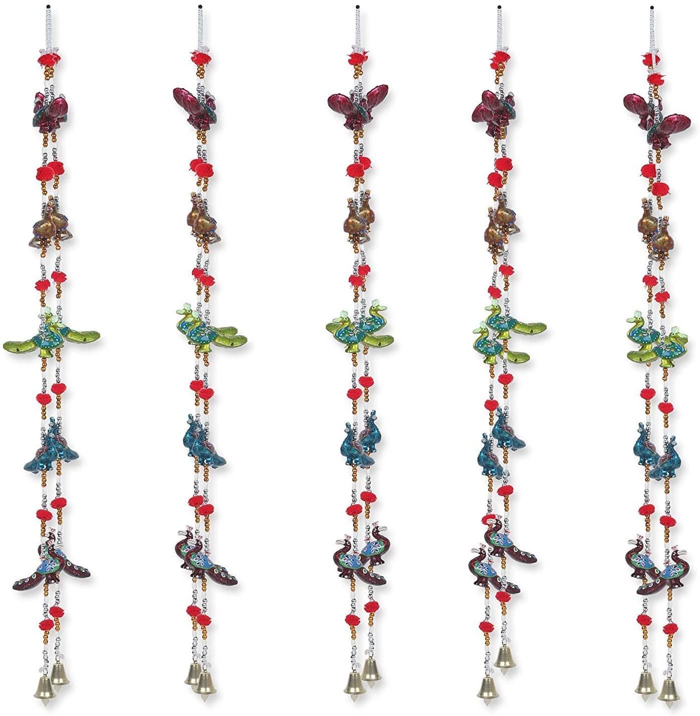 New Jaipur Handicraft Door 🚪 Hangings 💥 Paper Mache New Jaipur Handicraft Pack of 5 Peacock Hanging Toran Set / Decorative Hangings For Home 🏠 / Set of 5