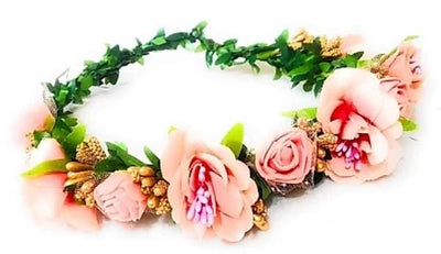 New Jaipur Handicraft Flower Tiara Peach-Green / Engagement LAMANSH® Elegant Head Tiara for Women & Girls 🌺 / Haldi Set