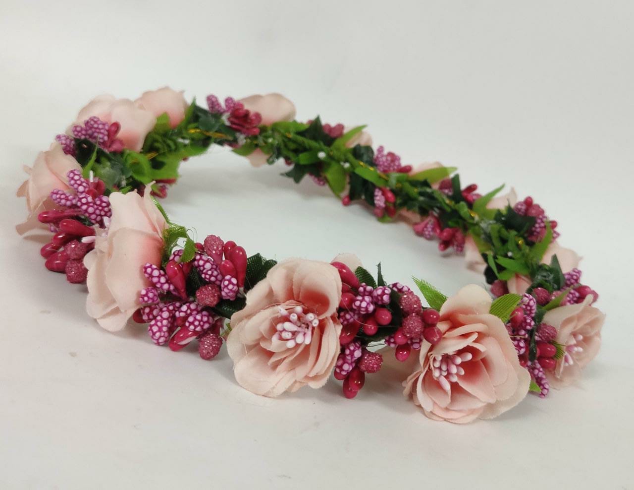 New Jaipur Handicraft Flower Tiara Peach-Pink-Green / Engagement LAMANSH® Elegant Head Tiara for Women & Girls 🌺 / Haldi Head Tiara Set