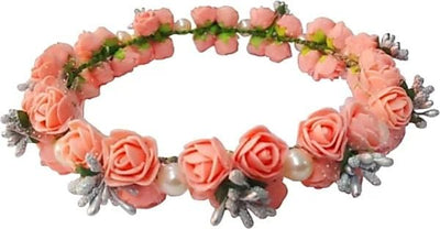 New Jaipur Handicraft Flower Tiara Peach - Silver / Engagement LAMANSH® Elegant Head Tiara for Women & Girls 🌺 / Haldi Set