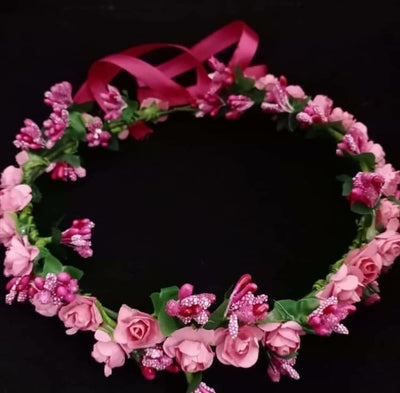 New Jaipur Handicraft Flower Tiara 😇 Pink / Engagement LAMANSH® Elegant Head Tiara for Women & Girls 🌺 / Haldi Set