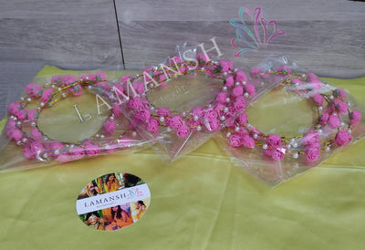 New Jaipur Handicraft Flower Tiara 😇 Pink / Engagement LAMANSH®( Pack of 15 ) Elegant Head Tiara for Women & Girls 🌺 / Haldi Set