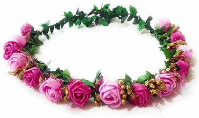 New Jaipur Handicraft Flower Tiara 😇 Pink-Green / Engagement / Birthday LAMANSH® Hair Accessories Antique Wedding Tiara Hair Accessory Set / Flower Tiara