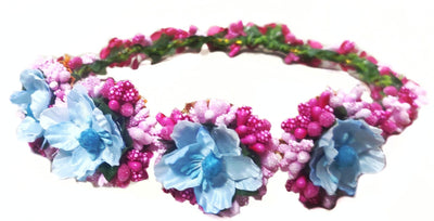 New Jaipur Handicraft Flower Tiara Pink- Sky blue / Engagement LAMANSH® Elegant Head Tiara for Women & Girls 🌺 / Haldi Set